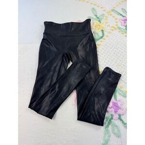 SPANX Small Petite Faux‎ Leather Leggings High Waist Black Pull On Pants